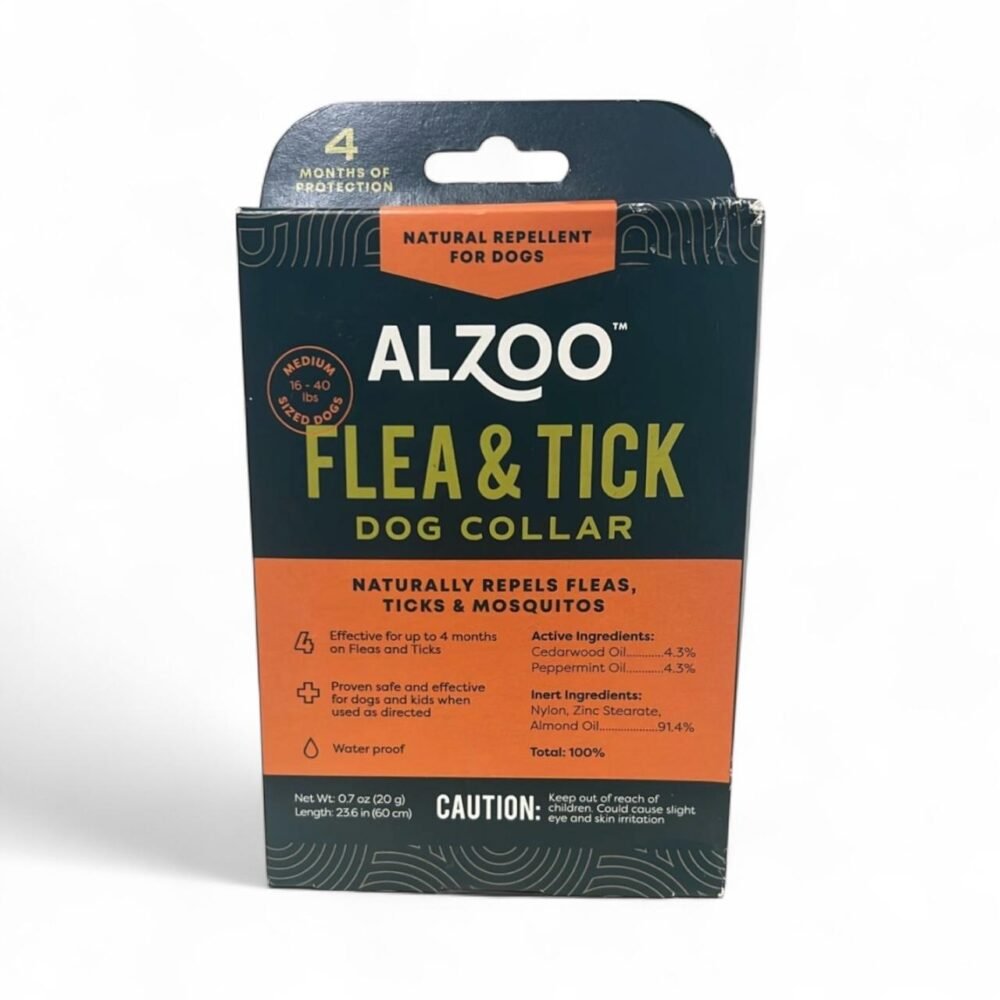 ALZOO Flea & Tick Dog Collar – Natural Repellent with Cedarwood & Peppermint Oils (Medium Dogs, 23.6 in)
