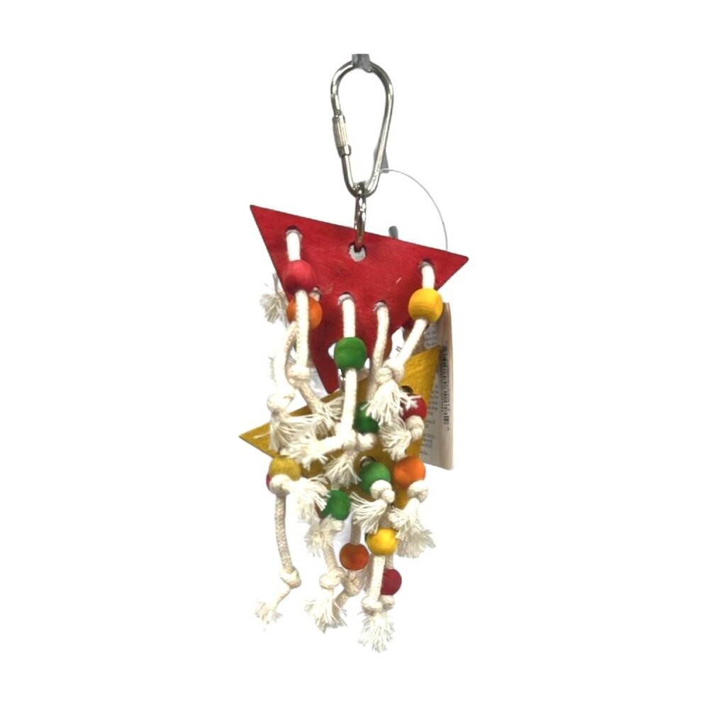 Colorful Hanging Bird Toy with Wooden Triangles, Ropes & Beads