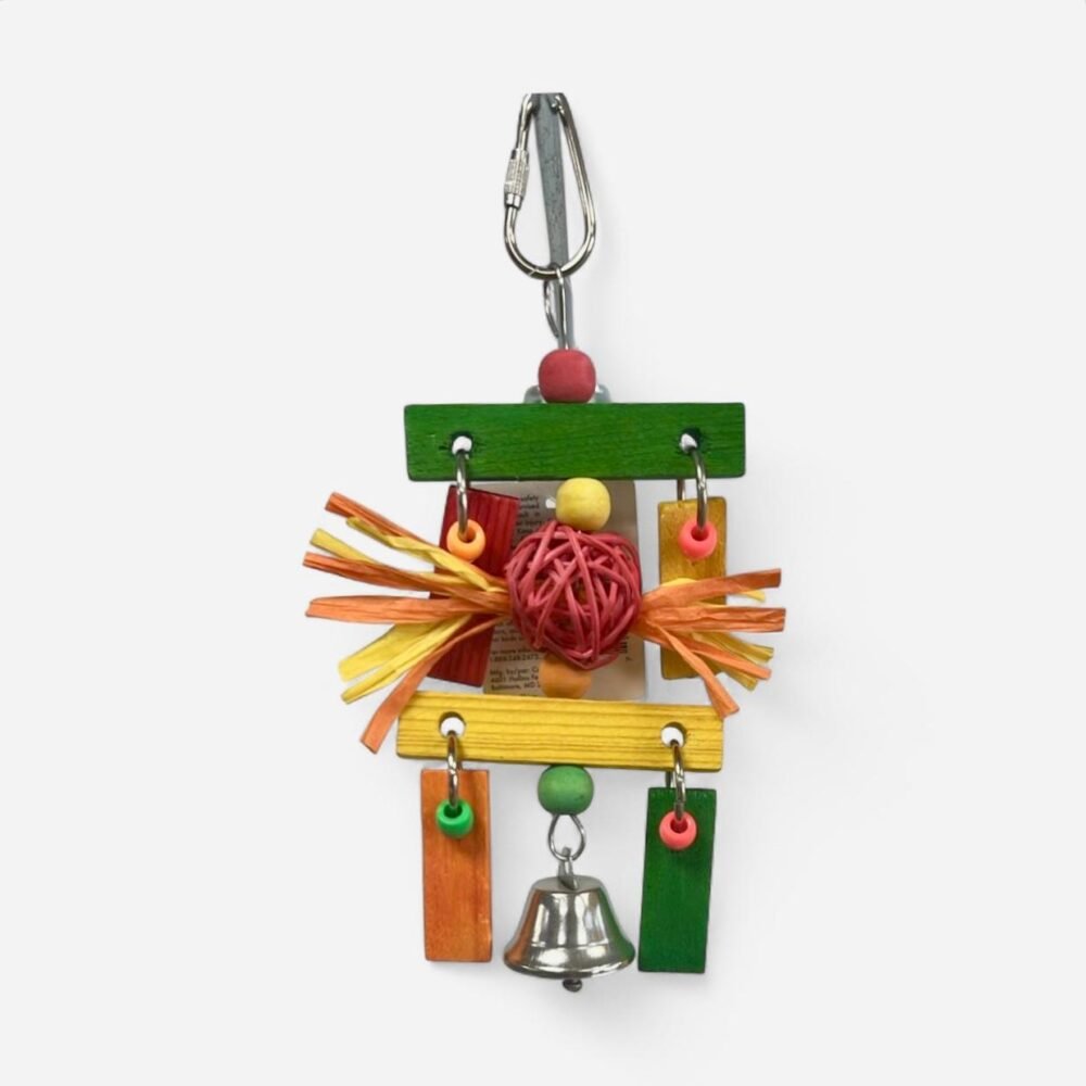 Colorful Hanging Bird Toy with Wooden Blocks, Rope & Bell