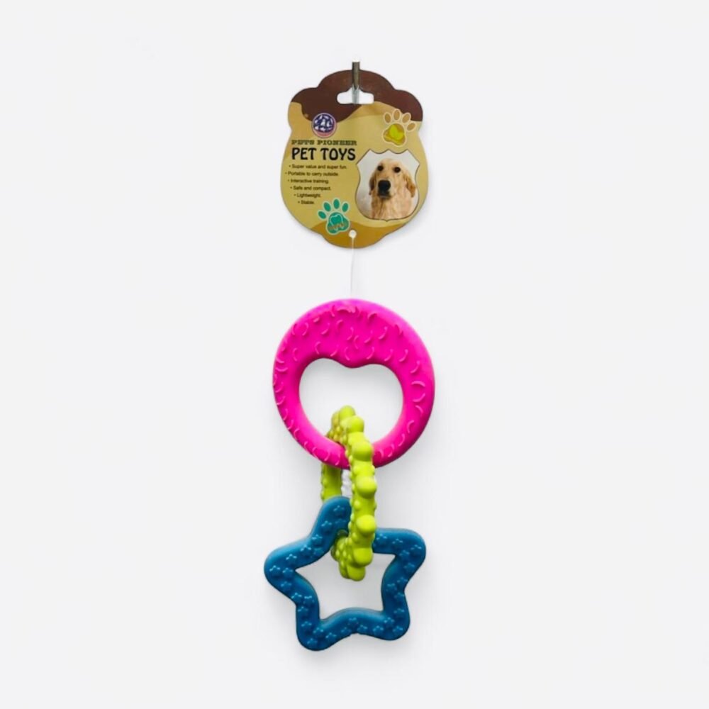 PFF’s Pioneer Multi-Shape Pet Toy – Colorful Ring & Star Chew Set for Dogs